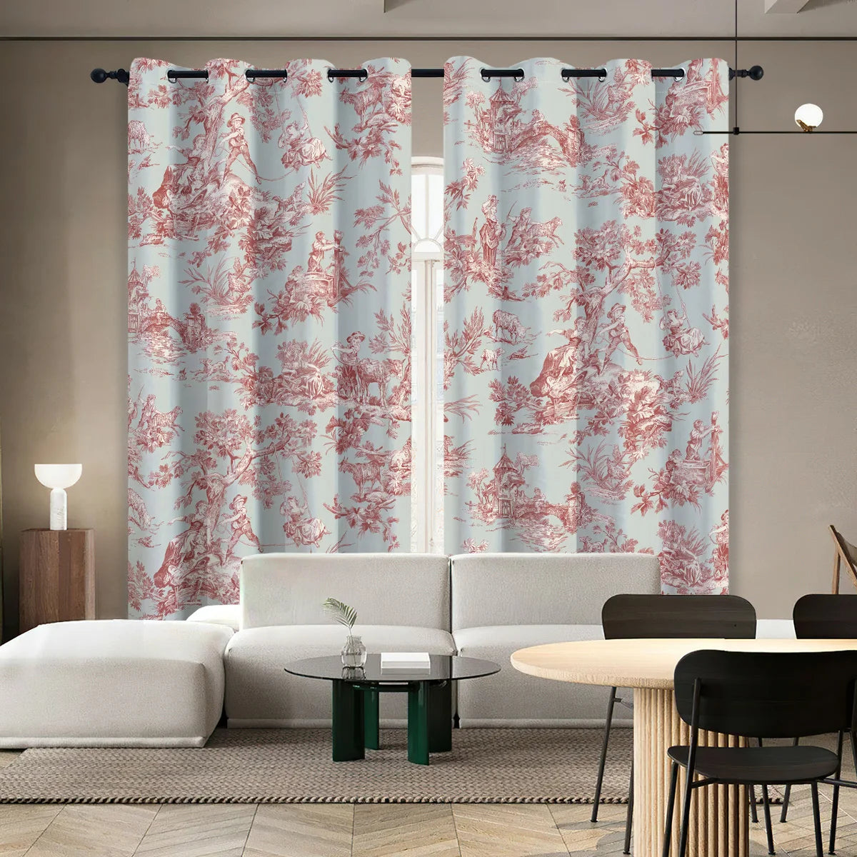 2 Panels Blackout Toile Curtains for Bedroom, 84 Inch Length Drapes.
