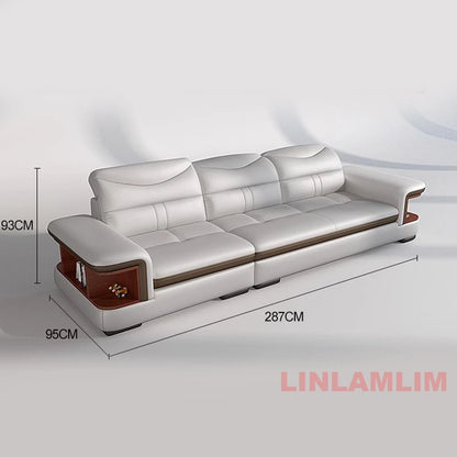 L-Shaped Sectional Sofa with Chaise, Genuine Leather adjustable headrest, Storage, USB,