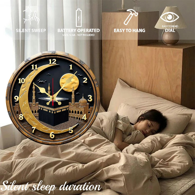 Black & Golden Wooden Round Silent Hanging Wall Clock, Suitable For Living Room, Office, Study Room, Bedroom.