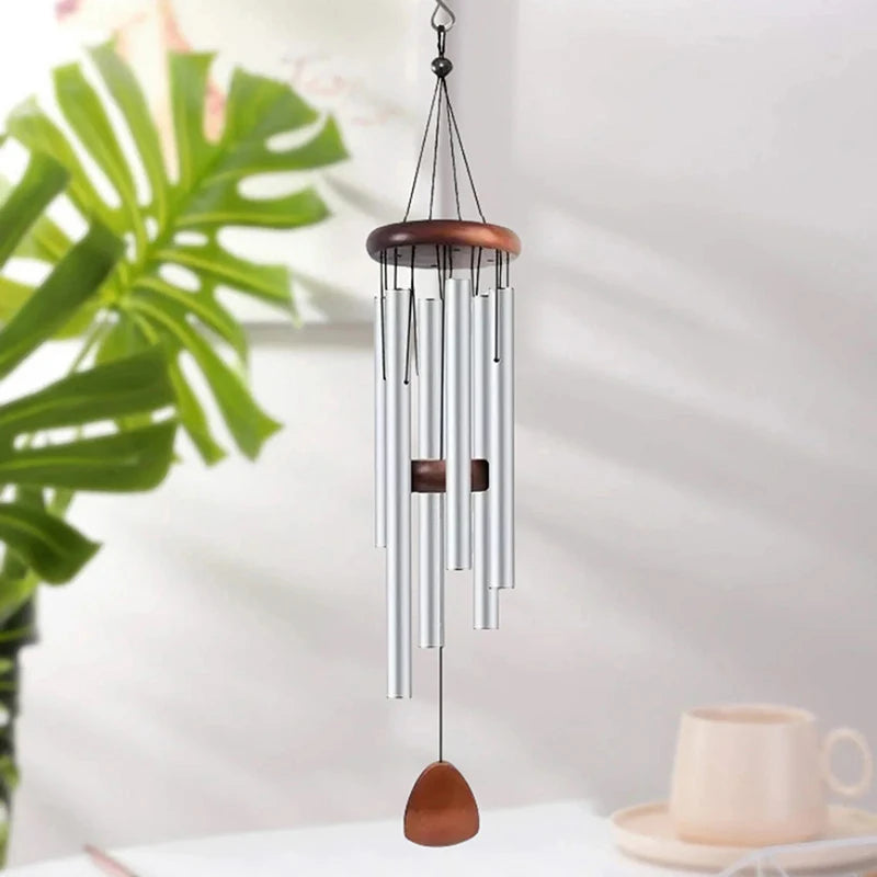 Classic 26 Inch Aluminum Pipe Wind Chimes With Wooden Hanging Tag.