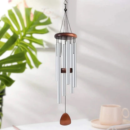 Classic 26 Inch Aluminum Pipe Wind Chimes With Wooden Hanging Tag.