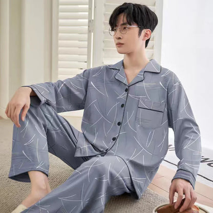 Pajamas Men's Long-Sleeved Spring and Autumn Men's Two-Piece Suit