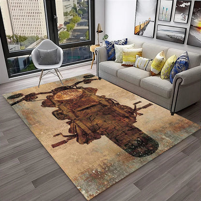 3D Retro Motorcycle Vintage  Rug for Living Room, Bedroom, Playroom Kid Area Rug Non-slip