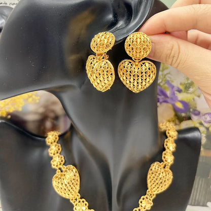 Fashion Necklace Earrings Ring Women Jewelry Gold Color Necklace Earring Ring Set