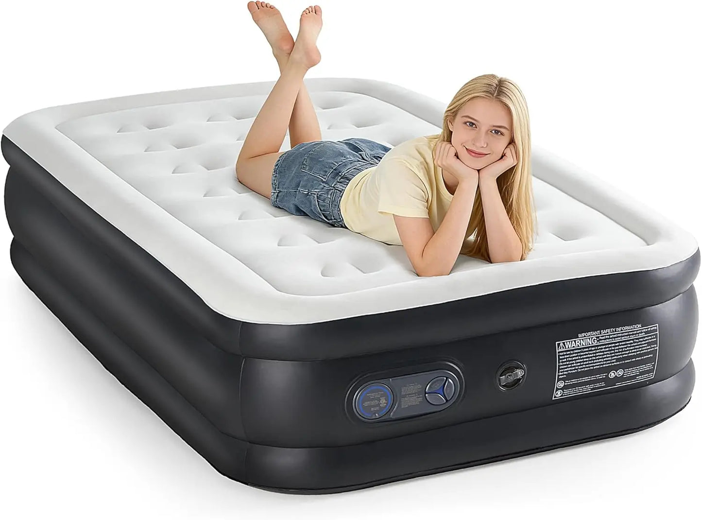 18-Inch Twin Air Mattress with Built-in Pump - Inflatable Bed for Camping, Home & Guests, Non-Slip Bottom, 660 lbs Capacity.