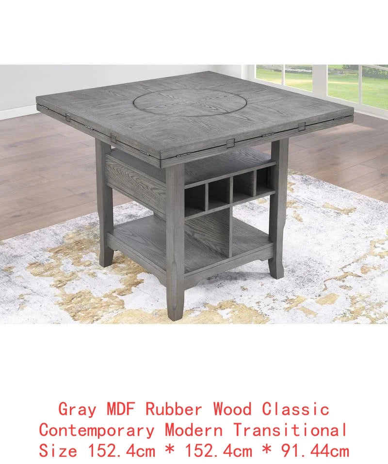 Classic 7-Piece Counter Height Dining Set, with Antique White and Gray Table, Lazy Susan, Built-in Leaf, and 6 High Chairs.