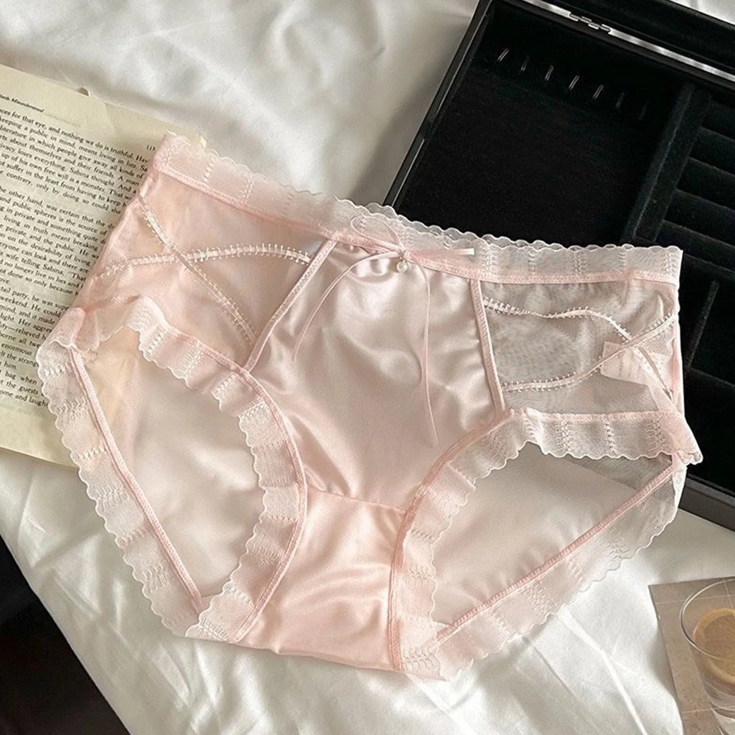 Women Lace Panties Cute Knicker Briefs, Bow, Criss Cross Lace, See Through Knickers.