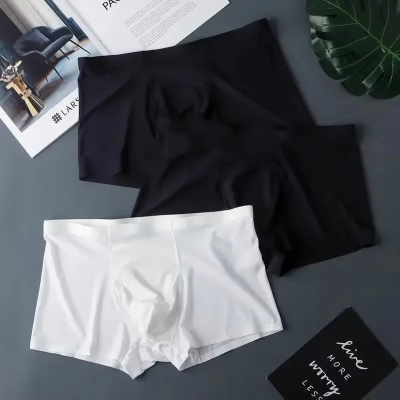3PCS High Quality Men's Ice Silk Underwear Summer Thin Breathable Seamless Panties Sexy Male Underpants Plus Size.