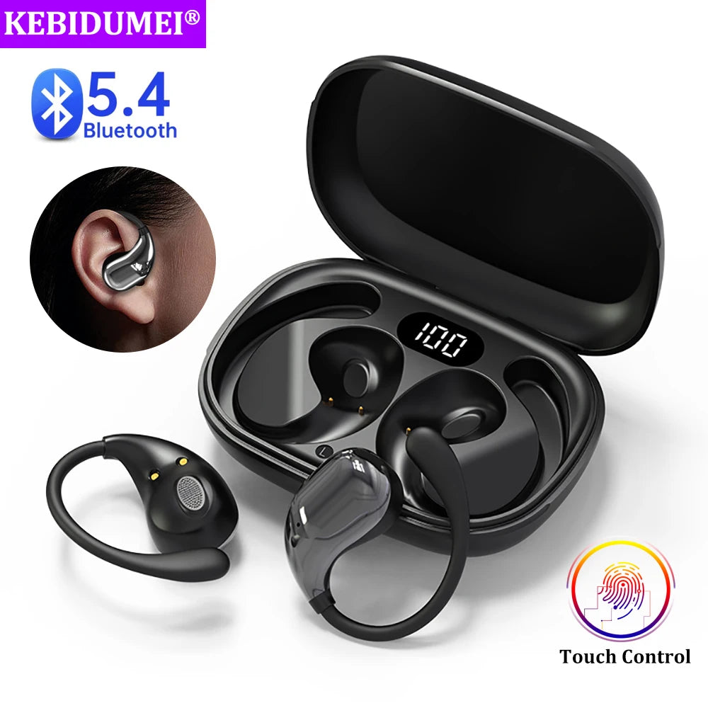Bluetooth 5.4 Ear Hook Headphones, HiFi Stereo, Waterproof Headsets, LED Display.