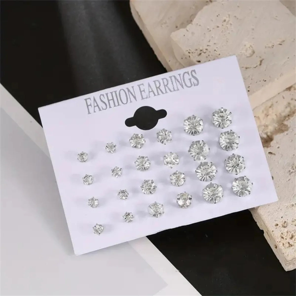 12 Pair Set Stainless Steel Stud Earrings with Gemstone.