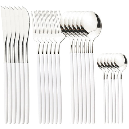 24pcs Dinnerware Set Stainless Steel  Polished, Dishwasher Safe, Knives Forks & Spoons
