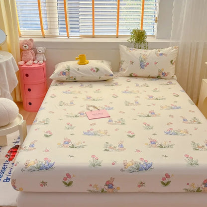 2025 New 100% Cotton Bed Sheet Flower Series Double , King Sheets For Girls, Boys, Single, Queen King Size