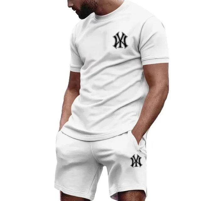 2026 hot men's two-piece sportswear short sleeved T-shirt and summer running fitness sportswear.