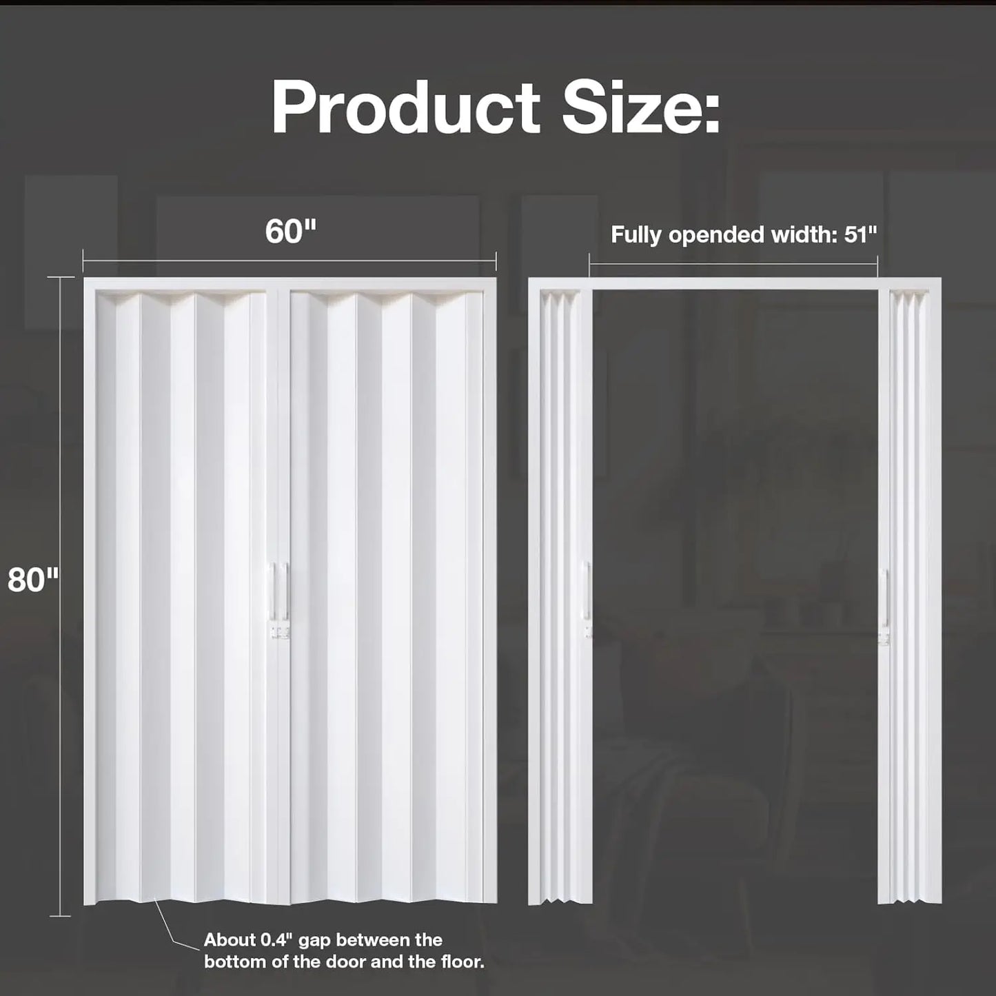 2025NEW Accordion Door 60x80, PVC Folding Door, Handle, Mounting Hardware.