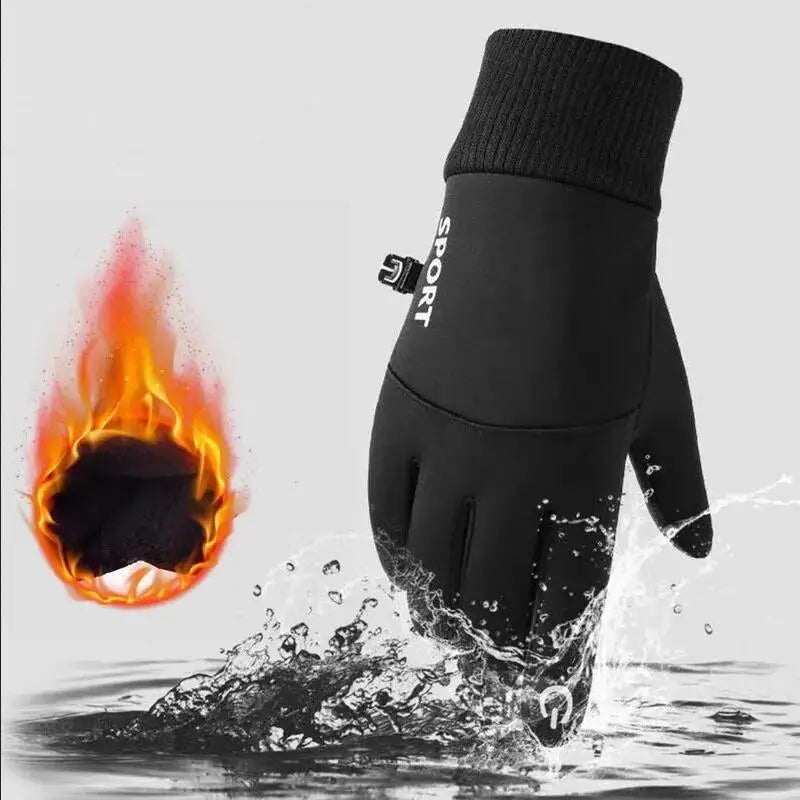 Black Winter Warm Full Fingers Waterproof Cycling ,Outdoor, Sports Running, Motorcycle ,Ski Touch Screen Fleece Gloves.