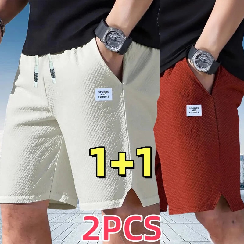 2-Pack, Men's Shorts, Men's Casual Pants, Men's Beach Shorts, Men's Sports Shorts, Textured Fabric, Breathable Pants, Suitable for Daily Casual Wear.