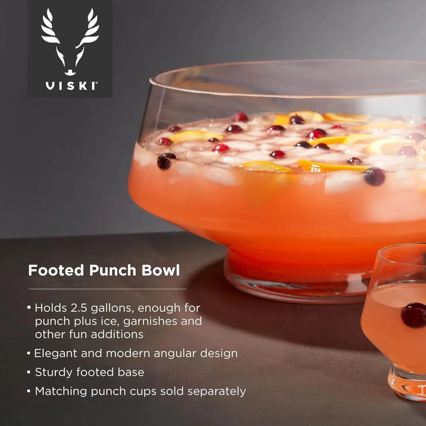 Heavy Base Large Punch Bowl with Angled Design, Clear 2.5gal for Cocktails & Party Serve ware.