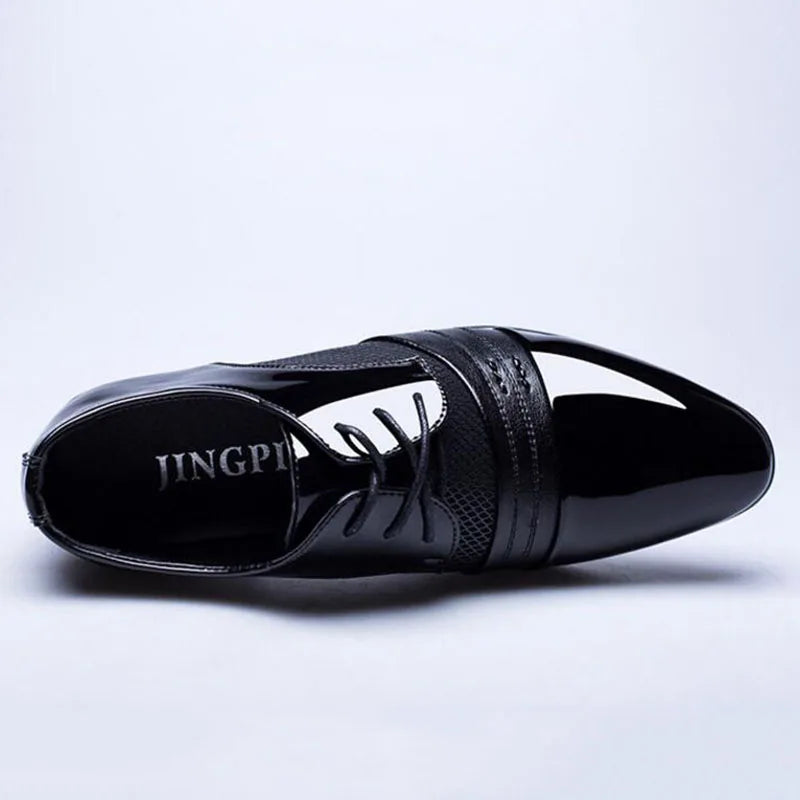 New British Men's Leather Shoes, Classic Man Pointed Toe Formal Shoes Lace Up.