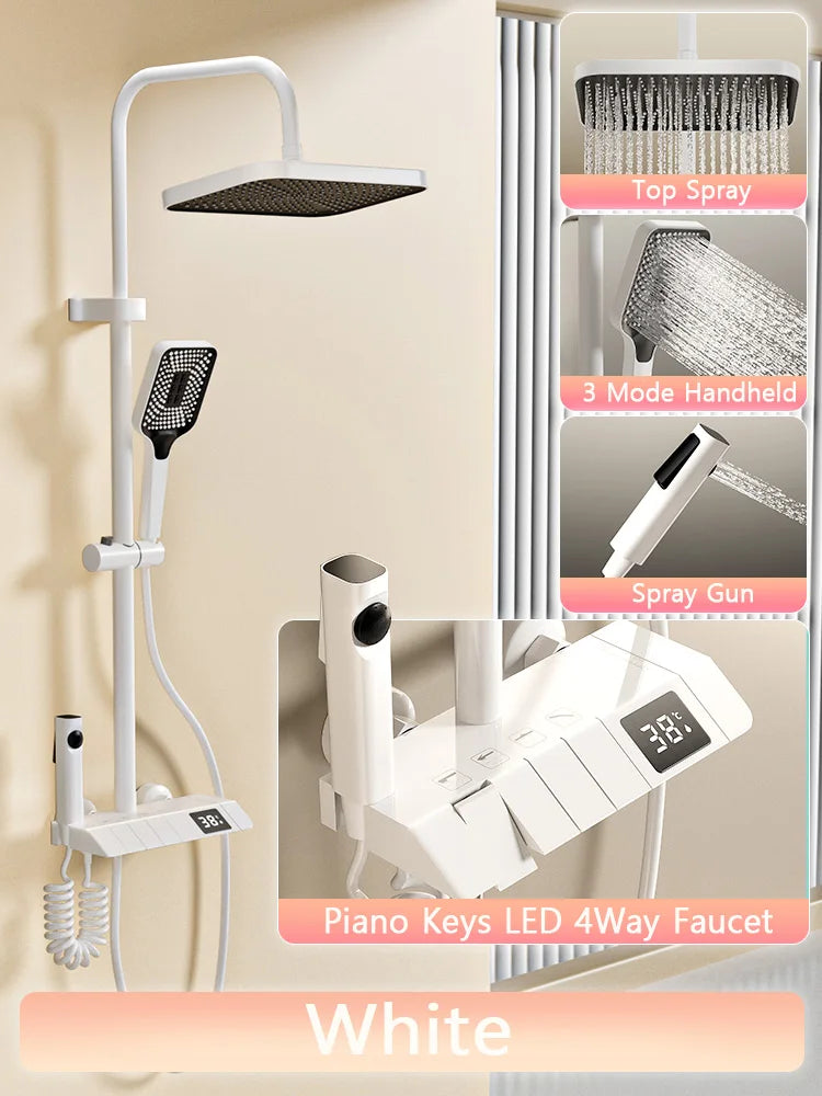 Bathroom Shower Full Set, Black White Gray Bathtub Shower, Digital LED Hot Cold Faucet
