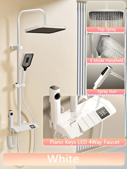 Bathroom Shower Full Set, Black White Gray Bathtub Shower, Digital LED Hot Cold Faucet