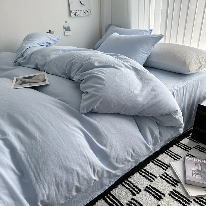 Bed Linen Solid Cotton Bedding Set, with Sheet, Duvet Cover, Pillowcases. Single Couple Bedsheet King, Queen Double Twin Size
