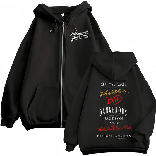 90's Rock Singer Michael Jackson Album Print, Zipper Hoodie High Quality Fashion Zip Up Pullovers, Men, Women Oversized Sweatshirts.