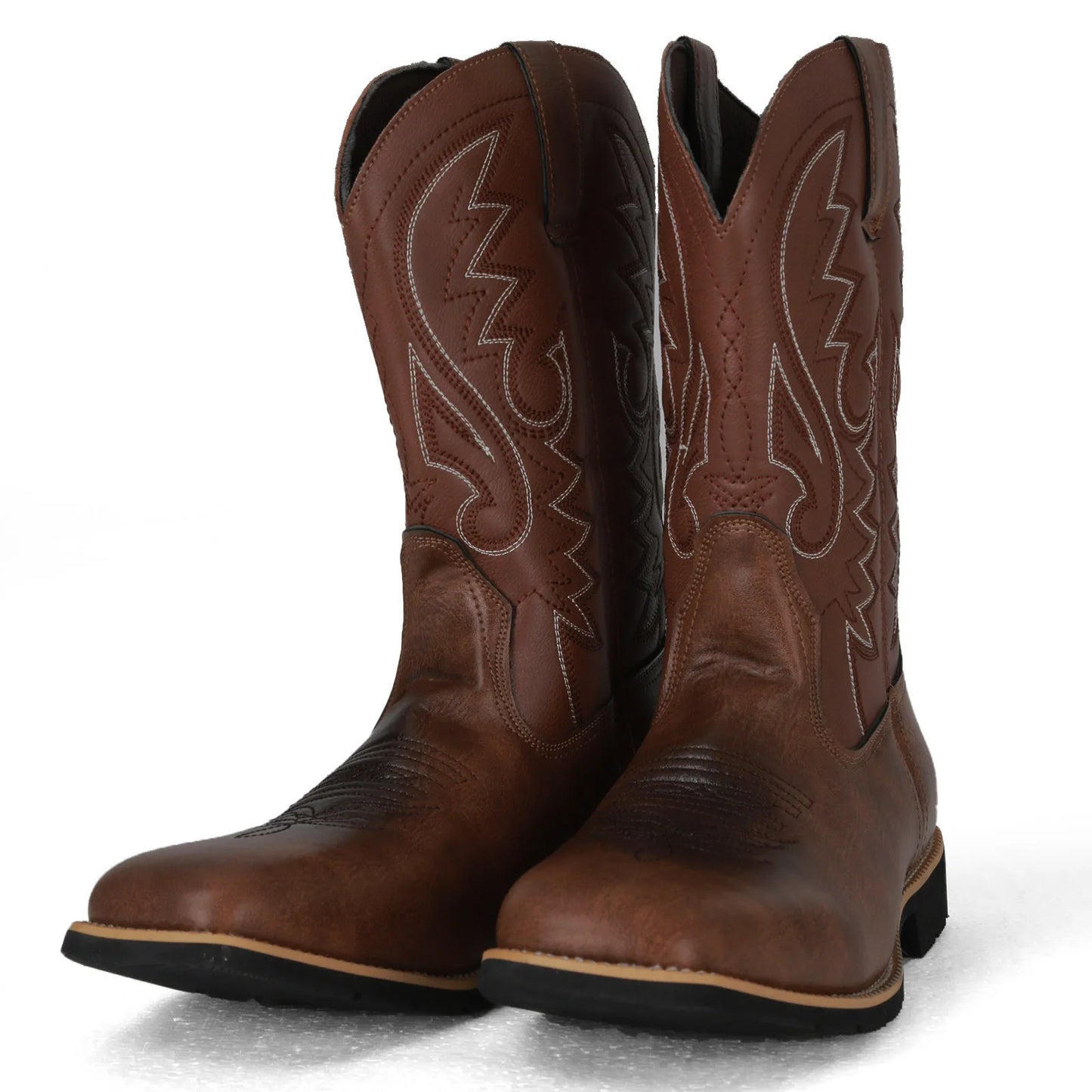 Cowboy Boots Men High Quality Embroidered Mid Calf Leather Boots.