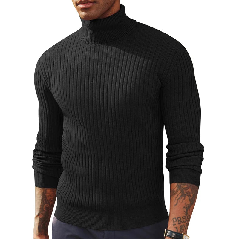 Autumn Men Slim Fit Long Sleeve Turtleneck Sweater Knitted Pullover.