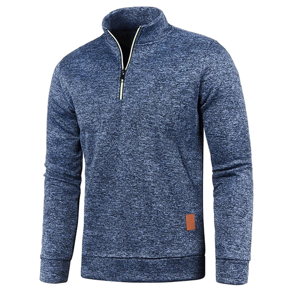 Men Sweatshirts Thicker Half Zipper, Pullover Solid Color Turtleneck.