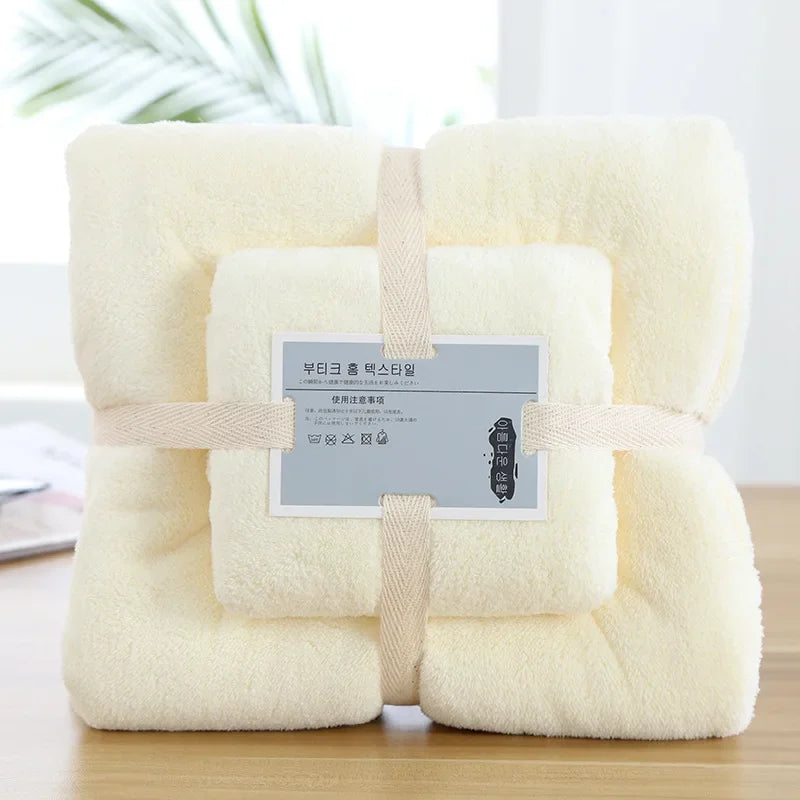 2pcs Set Luxury Super Large Towel Coral Fleece Bath Towel  Set for Adults 70x140cm 35x75cm