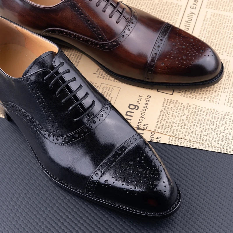 Classic Brogue Shoe Men Business, New Style Genuine Cowhide, Handmade Formal Office, Wedding, Party Dress Shoes.