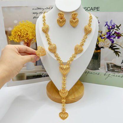 Fashion Necklace Earrings Ring Women Jewelry Gold Color Necklace Earring Ring Set