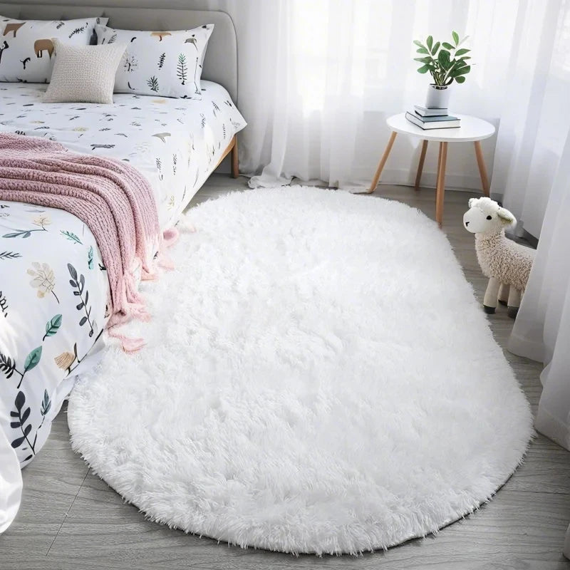 Fluffy Oval Plush Carpet Extra Soft Rug For Living Room ,Sofa Area, Bedroom, Non-Slip Shaggy Floor Mat.