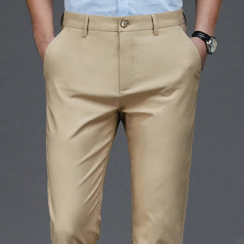 Male Pants Stretch Solid  Casual  Trousers  Quick Dry  Straight Pants