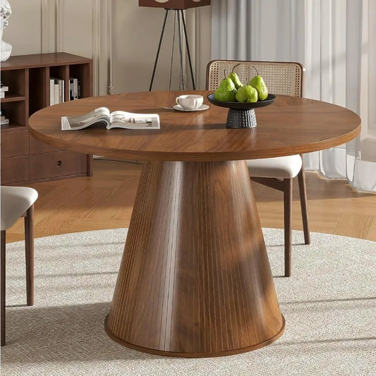 Round Fluted Dining Table for 4, 47 Inch Table for Kitchen