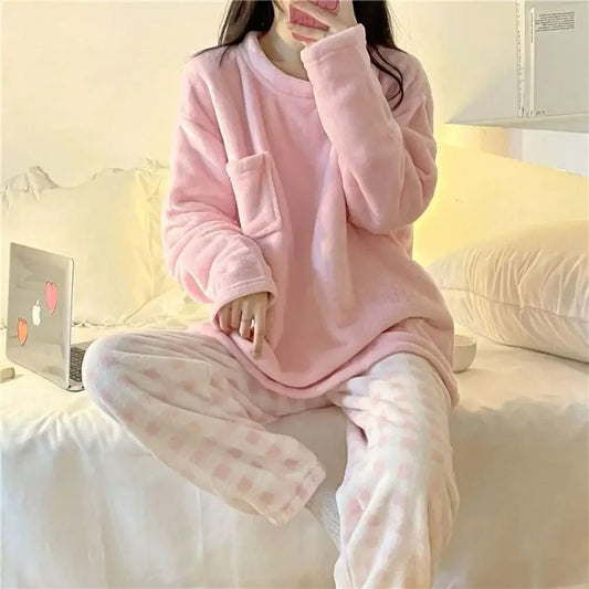 Pijama grueso y cálido para mujer, conjunto de ropa de dormir casual para invierno para mujer