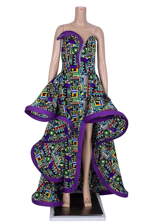 Dashiki Party Dresses Fashion Robe Floral Print Maxi, Long Strapless African Dresses for Women WY6981.