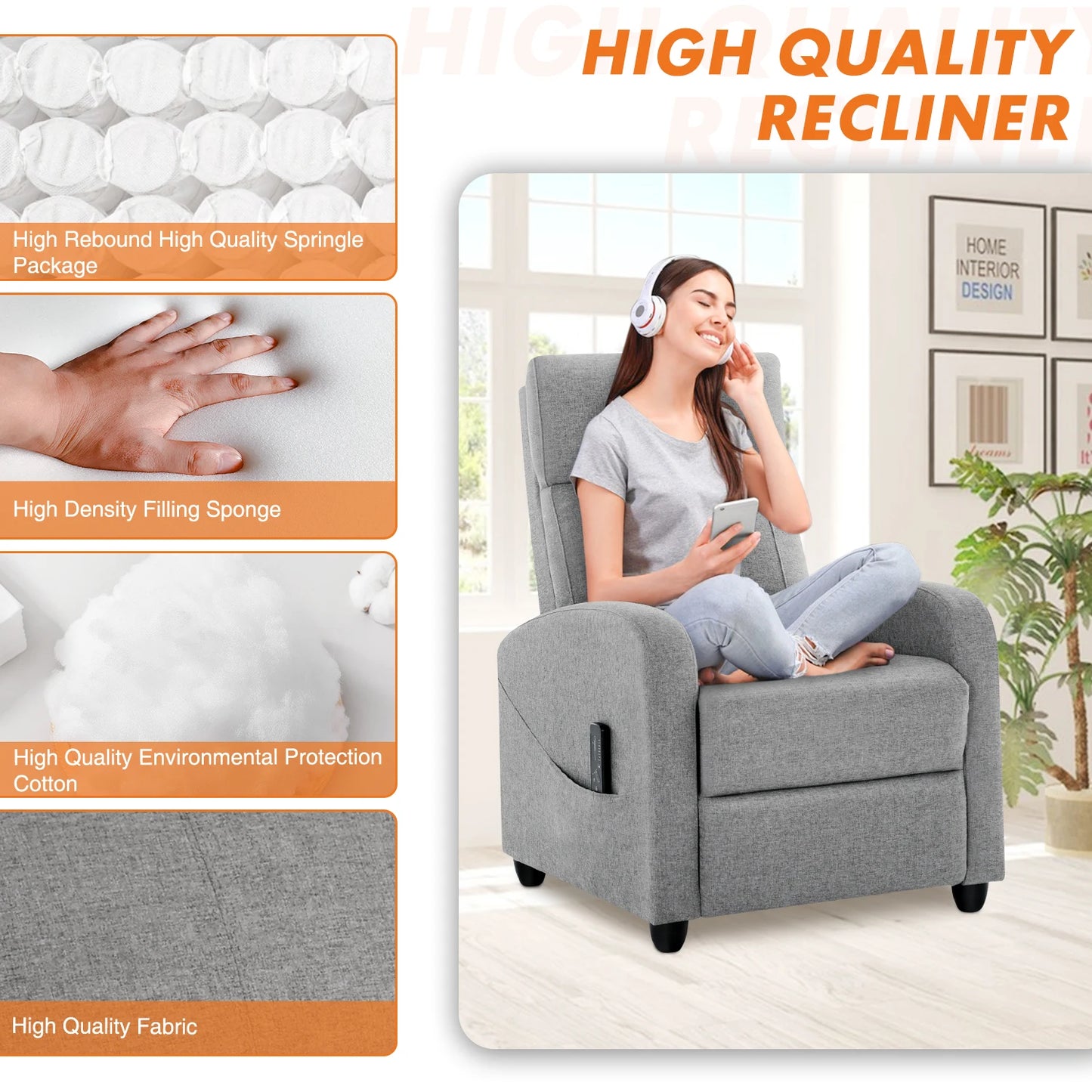 Recliner Chair Massage Sofa Lumbar Support  Seat Living Room