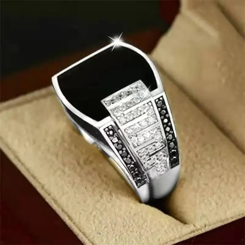 New Hot Sale Fashion Retro Style Square Black Mirror Men Ring.