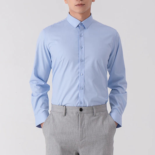 Camisa de Negocios de Color Liso para Hombre, Camisa Clásica Fina Blanca de Manga Larga para Moda Formal.