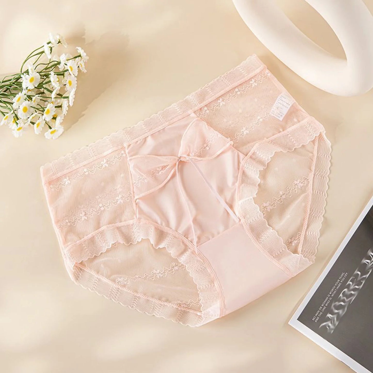 Women Lace Panties Cute Knicker Briefs, Bow, Criss Cross Lace, See Through Knickers.