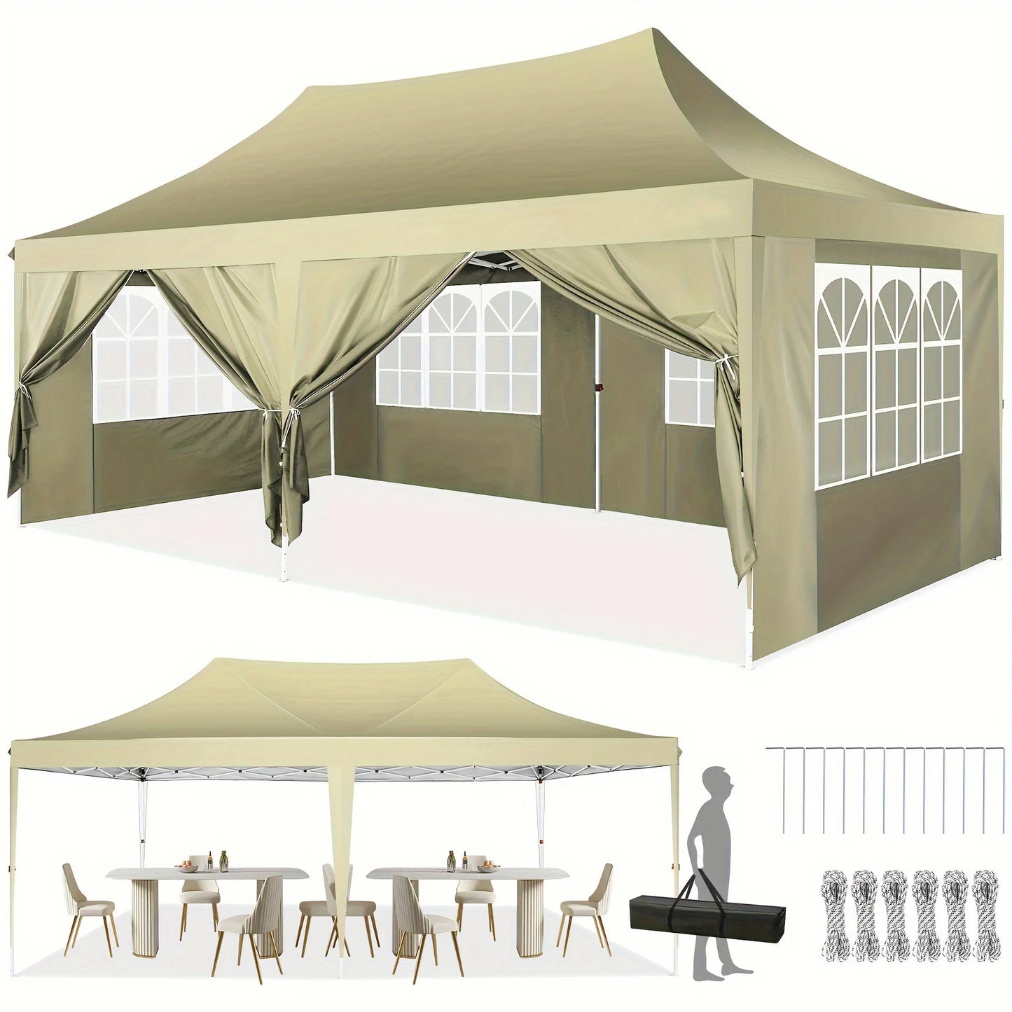 10x20 Pop Up Canopy Tent with 6 Sidewalls, Wedding Party.