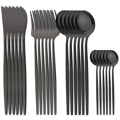 24pcs Dinnerware Set Stainless Steel  Polished, Dishwasher Safe, Knives Forks & Spoons