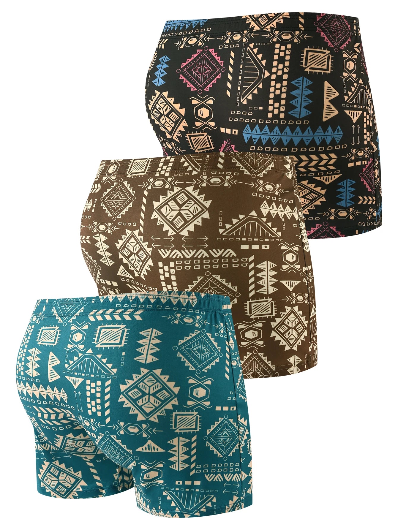 3-piece set - Men's casual underwear with full-body printed pattern boxer shorts.