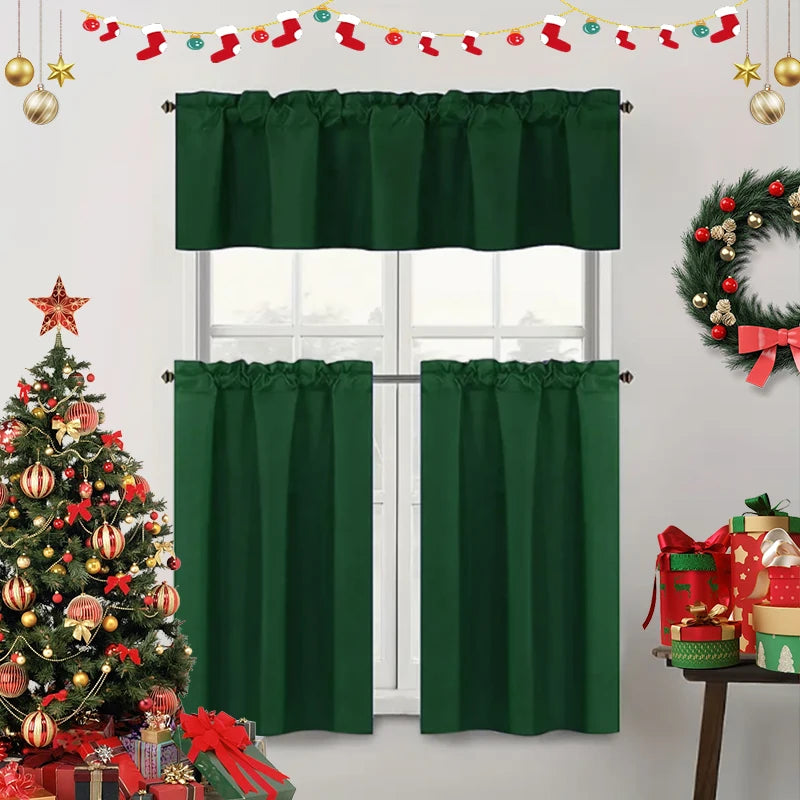 Solid Color Curtains, Kitchen Curtains W106cm x H30cm 1PC, W132cm x H61cm 1PC, W70cm x H132cm 2PCS