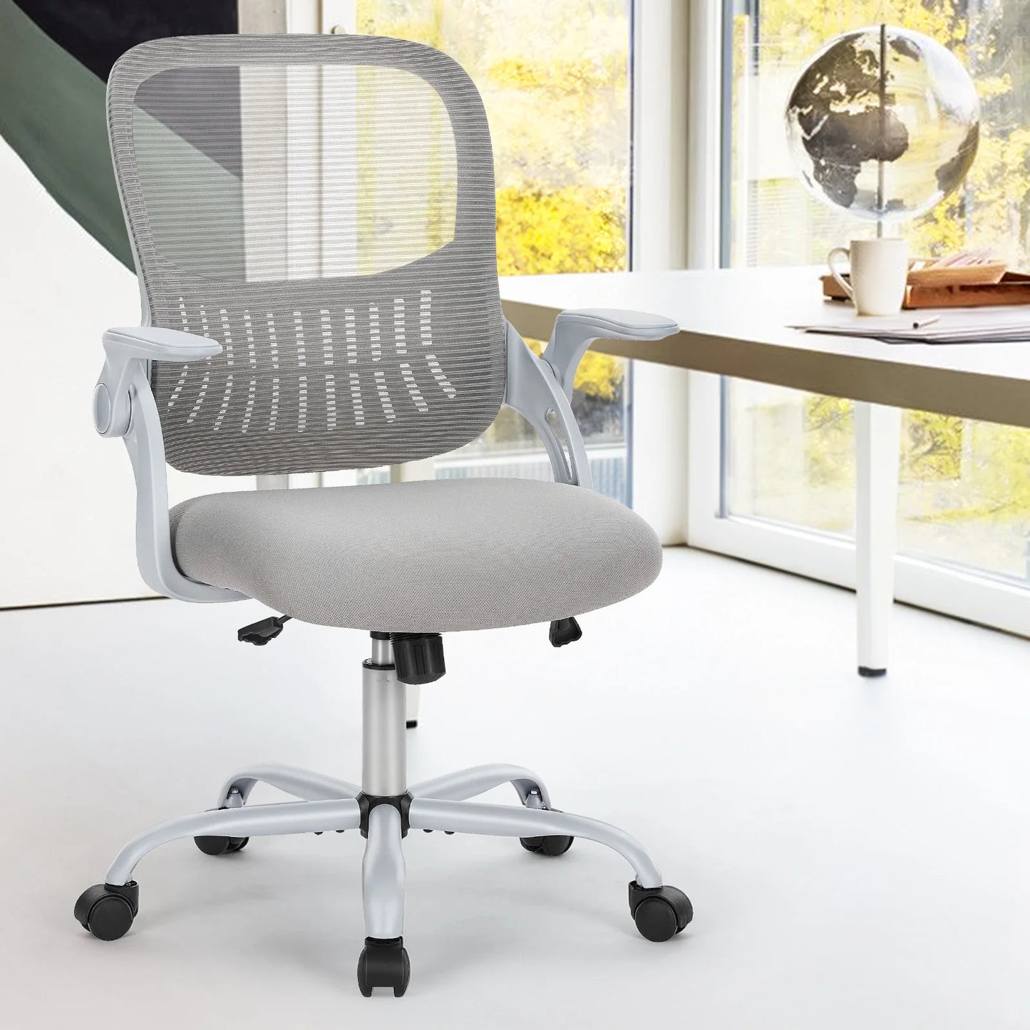 Ergonomic Mesh Backrest Office Desk Chair, Adjustable Height Computer Swivel Chairs With Wheels For Home.