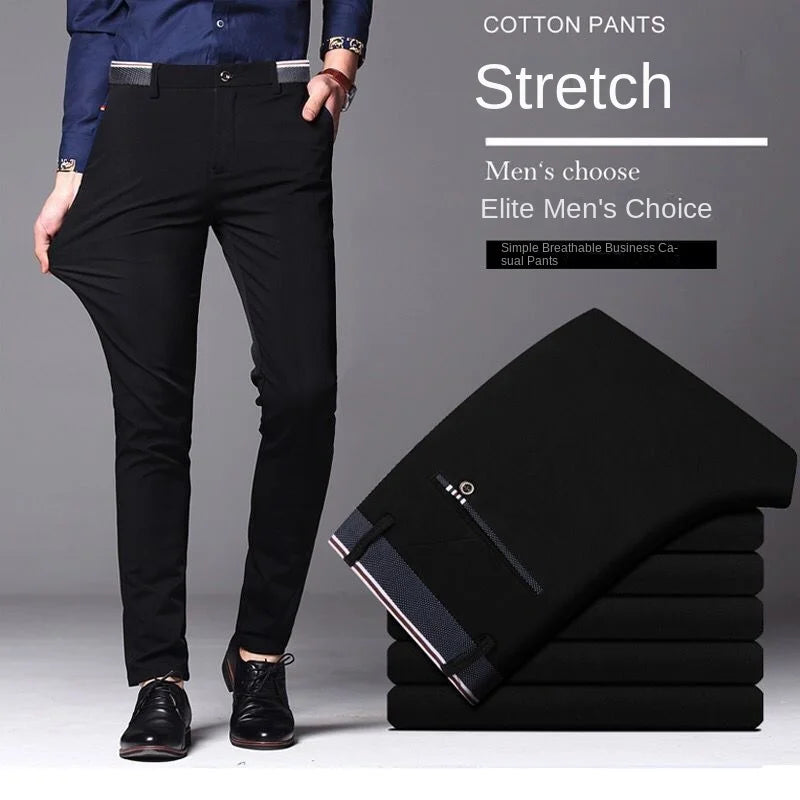 Black Suit Pants for Men, Spring and Autumn Stretchy and Non-Ironing Office Trousers.