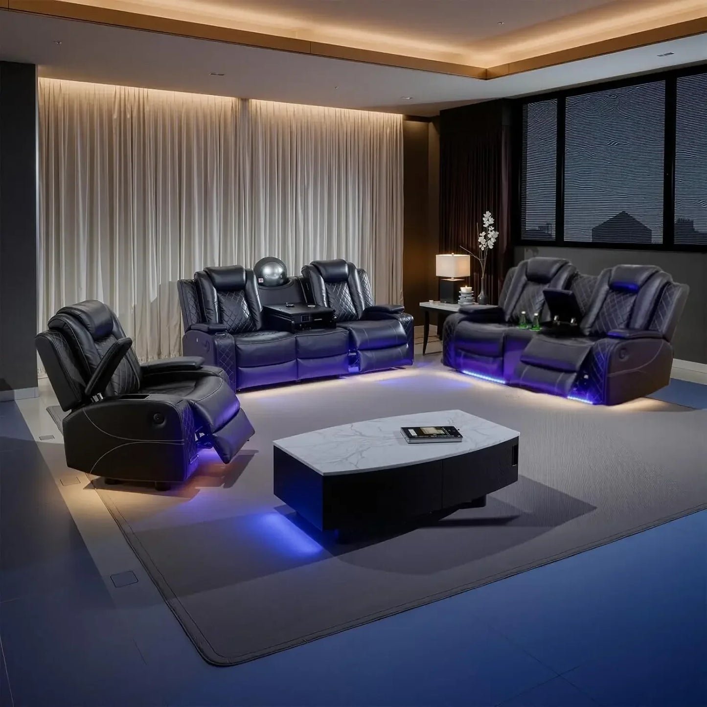 Power Living Room Furniture Sets, Electric Recliner Chair with LED Light, Sectional Sofa Loveseat with Wireless Charging.