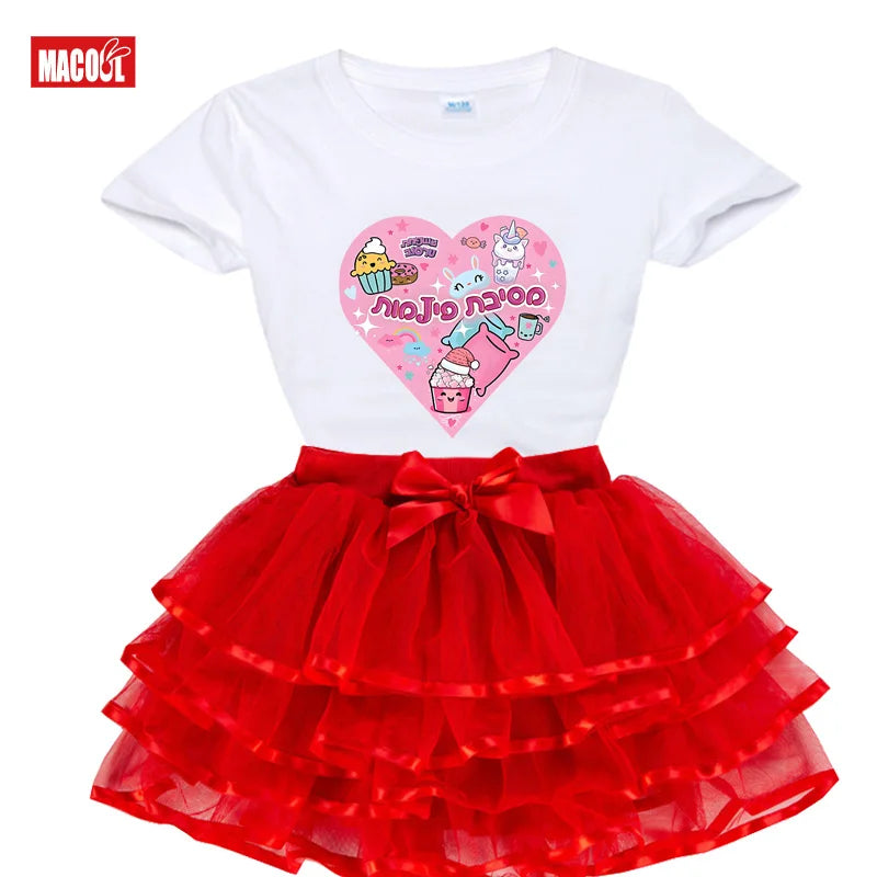 Kawaii Heart Outfit Girls Shirt Tutu Set, Child Outfits.