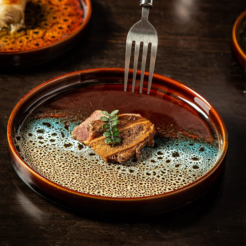 Western Style Dishes Japanese Style, Round Trays Kiln Made Tableware.